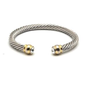 🟢3/$19🟢 2-Tone Gold Silver Rhinestone Cable Cuff Bracelet